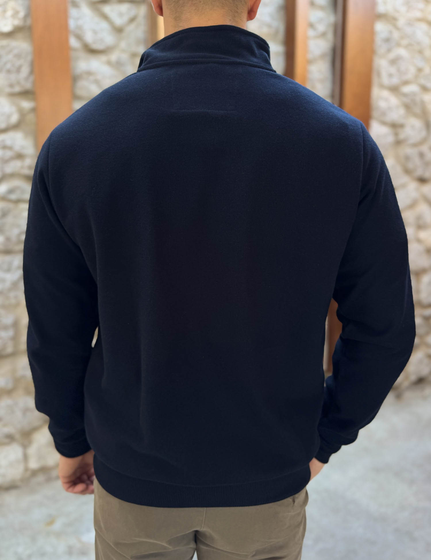 Everbest Ανδρική μπλε navy ριπ με βελούδινη υφή μπλούζα με γιακά και φερμουάρ 261039 φωτογραφία